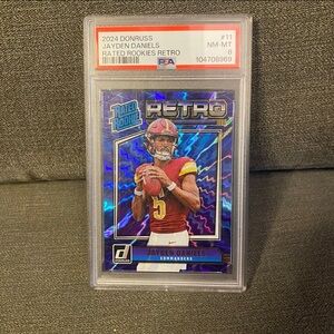 Jayden Daniels retro rated rookie PSA 8 blue parallel rare card